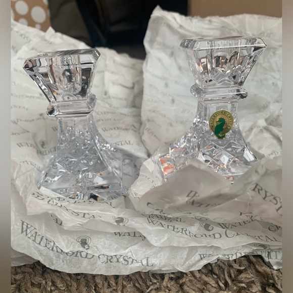 Waterford Giftology Clear 4-inch Lismore Candlestick (Set of 2) and Orange Tube - Picture 3 of 6